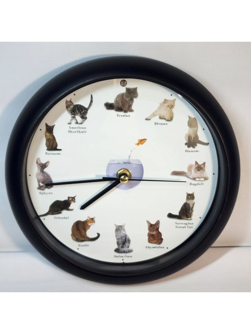 Mark Feldstein Meowing Cat Clock Real Cat Sounds Wall Decor